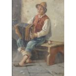 J...Berney (20th Century) European. A Peasant Boy playing his Accordion, Oil on Artist's Board,