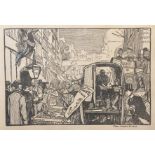 Jack Butler Yeats (1871-1957) Irish. "Fleet Street, London", Woodcut Engraving, 6" x 9".