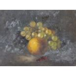 George Crisp (act.1870-1911) British. A Still Life with an Orange, Grapes and Redcurrants, Oil on