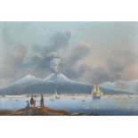 19th Century Italian School. "Neve del 1850", a Distant View of Vesuvius with Figures in the