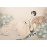 Louis Icart (1888-1950) French. Elegant Lady on a Chaise Longue, Coloured Etching, Signed and