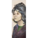 20th Century English School. Portrait of a Lady, Wearing a Mauve Jacket and Green Shirt, Oil on