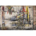 Kenneth Rowell (1920-1999) Australian. A Set Design in a Harbour, Mixed Media, Signed and Dated '54,