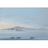 19th Century Italian School. A View of Naples and Vesuvius in the distance, Gouache, Unframed, 11" x