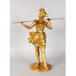 VAN DER STAGLEY A GOOD GILDED BRONZE OF A DANCER holding a stick, on a circular base. Signed.