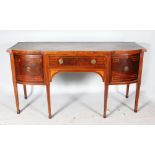 A GOOD LARGE GEORGE III MAHOGANY SIDEBOARD, with shaped crossbanded top, central drawer flanked by