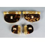 A VERY GOOD SUITE OF GOLD AND TORTOISESHELL JEWELLERY set with diamonds.