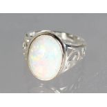 A SILVER OPAL RING.