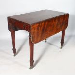 A 19TH CENTURY GILLOW DESIGN PEMBROKE TABLE, with folding flap, with end drawer, supported on fluted