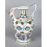 AN ISLAMIC TWO-HANDLED VASE painted with flowers. 12ins high.