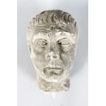 AN EARLY CARVED MARBLE BUST OF A MAN (Possibly Roman). 12ins high.