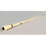 A 19TH CENTURY MARINE IVORY OCTAGONAL AND TURNED CANE WALKING STICK. 35ins long.