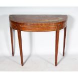 A GEORGE III MAHOGANY SHAPED TOP CARD TABLE, with crossbanded folding top, green baize interior,