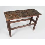 AN EARLY 20TH CENTURY NIGERIAN MAHOGANY SIDE TABLE, signed, Elephant and Tiger, Huntsman, Giant