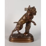 PROSPER LECOURTIER (1855-1924) FRENCH A TETHERED BOXER DOG chained to a post. Signed. 9.5ins high.