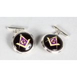 A PAIR OF SILVER MASONIC CUFFLINKS.