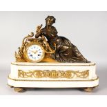 A VERY GOOD LOUIS XVI ORMOLU AND WHITE MARBLE CLOCK, the movement eight-day with blue Roman