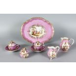 A GOOD MEISSEN CABARET, comprising oval shaped tray, two jugs, sucrier and cover, two cups, covers