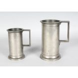 TWO CONTINENTAL PEWTER MEASURES. 7.25ins and 5.75ins.