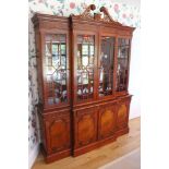A GOOD GEORGE III DESIGN MAHOGANY BREAKFRONT LIBRARY BOOKCASE, with pierced swan neck cresting,