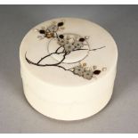 A SMALL CHINESE IVORY SHIBYAMA CIRCULAR BOX AND COVER. 2.5ins diameter.