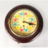 AN RAF FUSEE WALL CLOCK, in a mahogany case. 7in coloured dial.
