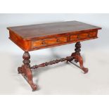 A VICTORIAN MAHOGANY RECTANGULAR TOP LIBRARY TABLE, with crossbanded top, two frieze drawers with