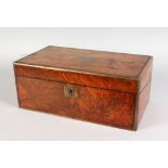 A VICTORIAN FIGURED WALNUT BRASS BOUND TRAVELLING WRITING DESK, with fitted interior and leather