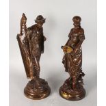 EUTROPE BOURET (1833-1906) FRENCH "SANS FAMILLE & LA GRACE DE DIEU" A SUPERB PAIR OF BRONZES.