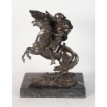 A SUPERB BRONZE OF NAPOLEON ON A REARING HORSE, standing on a rectangular marble base. 12ins high