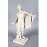 AFTER THE ANTIQUE A CLASSICAL PARIAN MALE FIGURE on a square base. 17ins high.