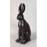 A GOOD LARGE BRONZE OF A SEATED HARE. Signed FRATIN. 22ins high.