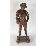 CHARLES FRANCOIS LEBOEUF (1792-1844) FRENCH A LARGE STANDING BRONZE FIGURE OF A YOUNG BOY, on a