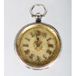 A VICTORIAN ENGRAVED SILVER FOB WATCH.