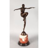 AFTER J. PHILLIPP A BRONZE DANCER. Signed. 17ins high, on a marble base.