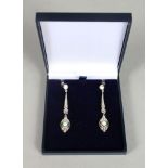 A PAIR OF SILVER AND GILSON OPAL DECO STYLE DROP EARRINGS.