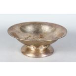 A LIBERTY & CO HAMMERED CIRCULAR PEDESTAL FRUIT BOWL. 9.5ins diameter. Birmingham 1928. Weight