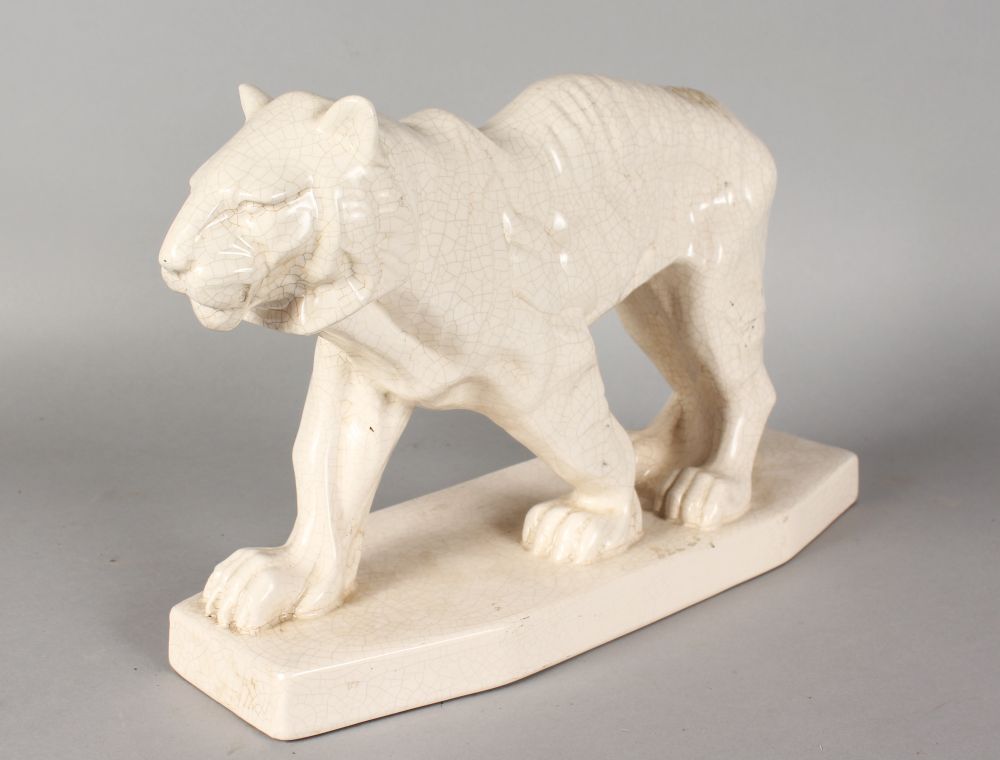 AN ART DECO STYLE POTTERY TIGER. 15ins long. - Image 2 of 2
