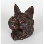 A BLACK FOREST CARVED WOOD FOXES HEAD INKWELL. 3ins.