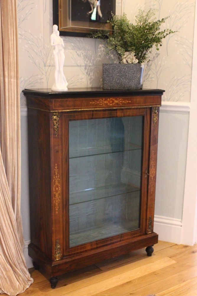 A VICTORIAN WALNUT AND MARQUETRY INLAID PIER CABINET, with a single glazed door on a plinth base - Image 2 of 4