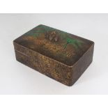 A CHINESE BRONZE BOX DECORATED WITH INSECTS, with calligraphy and a seal. 1.5ins high x 4.5ins