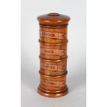 A FOUR TIER TREEN SPICE TOWER. 7.5ins high.