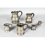 SIX VARIOUS 18TH CENTURY PEWTER MEASURES: Quart, Pint, Half Pint, Gill, Half Gill, Quarter Gill (6).