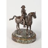 A SUPERB BRONZE OF NAPOLEON ON HORSEBACK, standing on a grey veined oval marble base. 12ins high