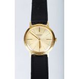 A GENTLEMAN'S 18CT GOLD BUECHE WRISTWATCH with leather strap, in a fitted case.