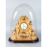 A UNIQUE CARVED CORK SCOTTISH INFLUENCE CLOCK, carved with The Castle of Scotland and other
