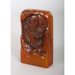 A CHINESE CARVED SOAPSTONE SEAL. 3ins high.