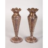A PAIR OF SILVER SPECIMEN VASES. 6ins high.