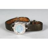 A LADIES STEEL CASED BVLGARI B.ZERO1 WATCH, with diamond batons and a blue mother-of-pearl face,