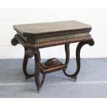 A SUPERB REGENCY ROSEWOOD BOULLE CARD TABLE in the Manner of GEORGE BULLOCK, with folding top, green